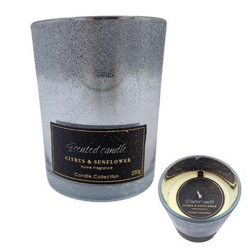 ŚWIECA BROKATOWA SREBRNA CITRUS & SUNFLOWER