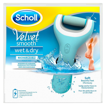 SCHOLL VELVET SMOOTH PRO ELECTRIC FOOT FILE RECHARGEABLE WITH CHARGING STATION