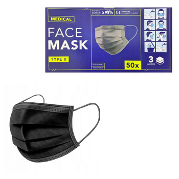 MASECZKI JEDNORAZOWE 3-WARSTWOWE 50SZT. CZARNE