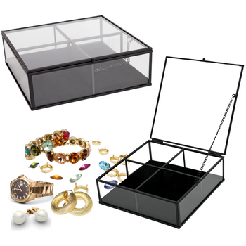 SZKATUŁKA NA BIŻUTERIĘ Z PRZEGRÓDKAMI 20x6x20 cm CZARNA