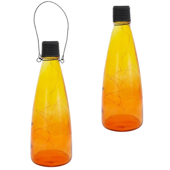 LAMPKA SOLARNA BUTELKA WISZĄCA CIENIOWANA CZERWONO ZÓŁTA