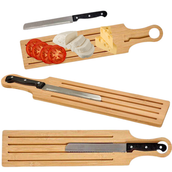 PODŁUŻNA DESKA BAMBUSOWA DO SERWOWANIA Z NOŻEM