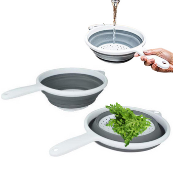 SKŁADANY DURSZLAK CEDZAK SILIKONOWY Z RĄCZKĄ SITKO OWALNE SZARY