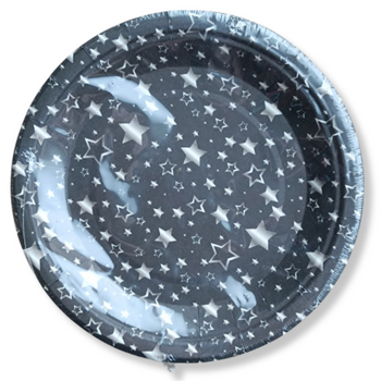 TALERZYKI PAPIEROWE 15SZT 18CM - CZARNE SREBRNE GWIAZDKI