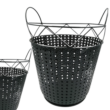 CZARNY MNIEJSZY KOSZ METALOWY Z UCHWYTAMI