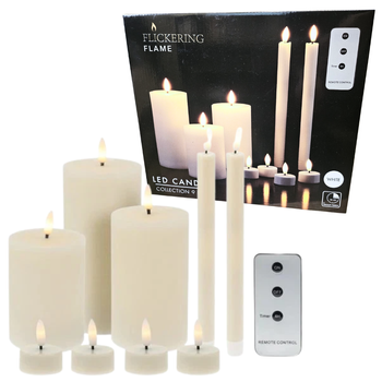 ZESTAW ŚWIEC LED Z PILOTEM I TIMEREM - 9 EL - FLICKERKING FLAME
