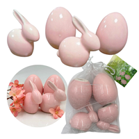 WIELKANOCNY ZESTAW 4 FIGUREK CERAMICZNYCH RÓŻOWE