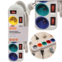 PRZEDŁUŻACZ Z WYŁĄCZNIKAMI HYKKER BIAŁY/KOLOROWY