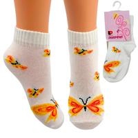 BIAŁE SKARPETKI DZIECIĘCE W MOTYLKI POMARAŃCZOWE 10-12 DEPOL