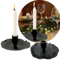 ŚWIECZNIK Z PODSTAWKĄ CZARNY LIŚĆ STYL GLAMOUR