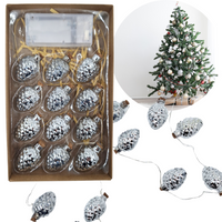 ŁAŃCUCH ŚWIETLNY GIRLANDA ZE SZKLANYMI ŻOŁĘDZIAMI SREBRNE