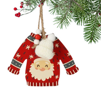 ZAWIESZKA DREWNIANA ŚWIĄTECZNA SWETER Z MIKOŁAJEM