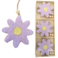 ZAWIESZKI DREWNIANE PLUSZOWE KWIATKI FIOLETOWE 8 LISTKÓW