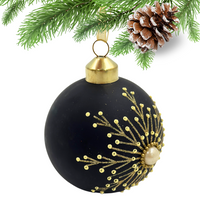 SZKLANA BOMBKA MATOWA CZARNA ZŁOTA ŚNIEŻYNKA Z PEREŁKĄ