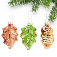 SZKLANE ZAWIESZKI ŚWIĄTECZNE 3SZT. SOWA LISTKI